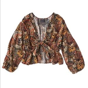 UO Paisley tie-front top